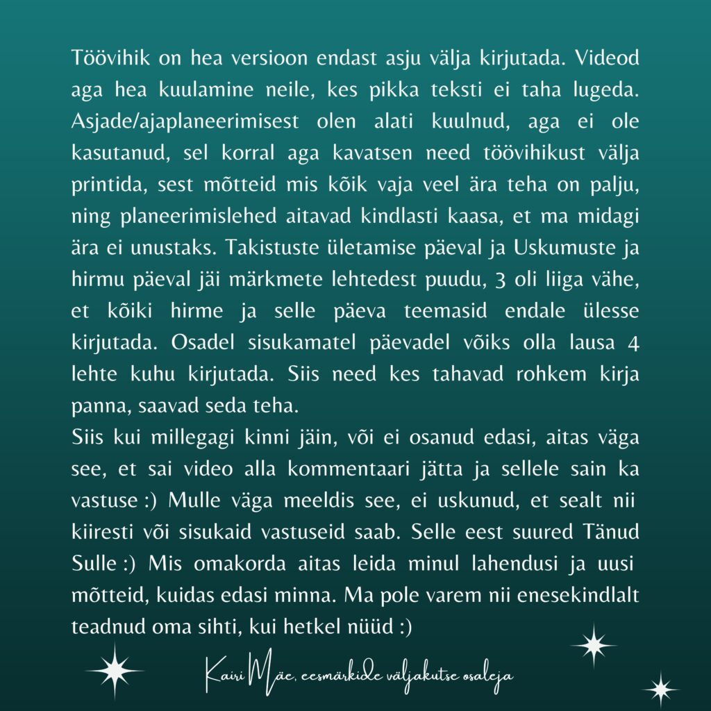 tagasiside enesearengu coach Kadrile