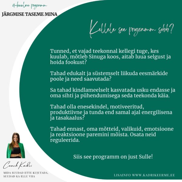 Personaalne 1:1 coachingu ja mentorlusega programm "JÄRGMISE TASEME MINA" - Image 4