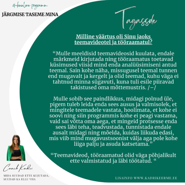 Personaalne 1:1 coachingu ja mentorlusega programm "JÄRGMISE TASEME MINA" - Image 8