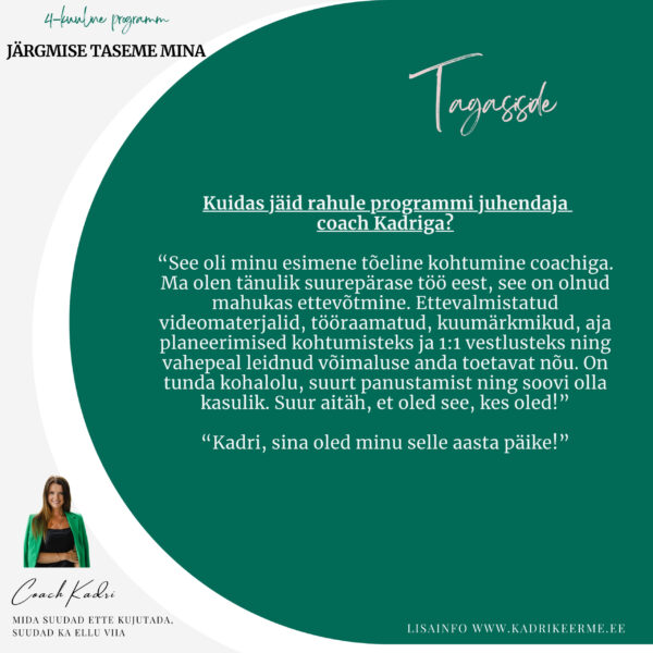 Personaalne 1:1 coachingu ja mentorlusega programm "JÄRGMISE TASEME MINA" - Image 10